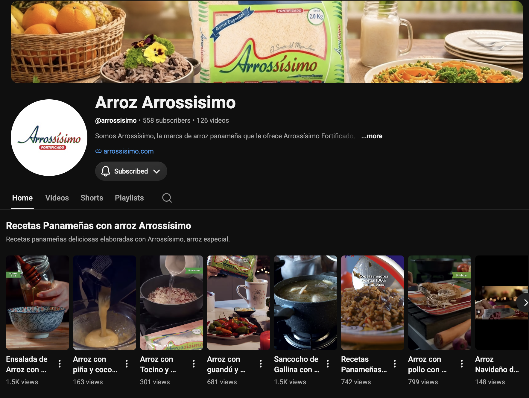 Rice brand YouTube channel with themed recipe playlists