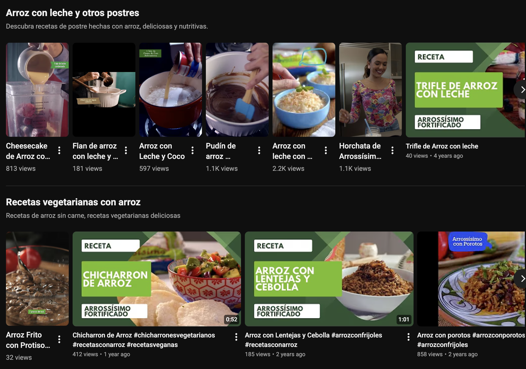 Channel organized into themed recipe playlists