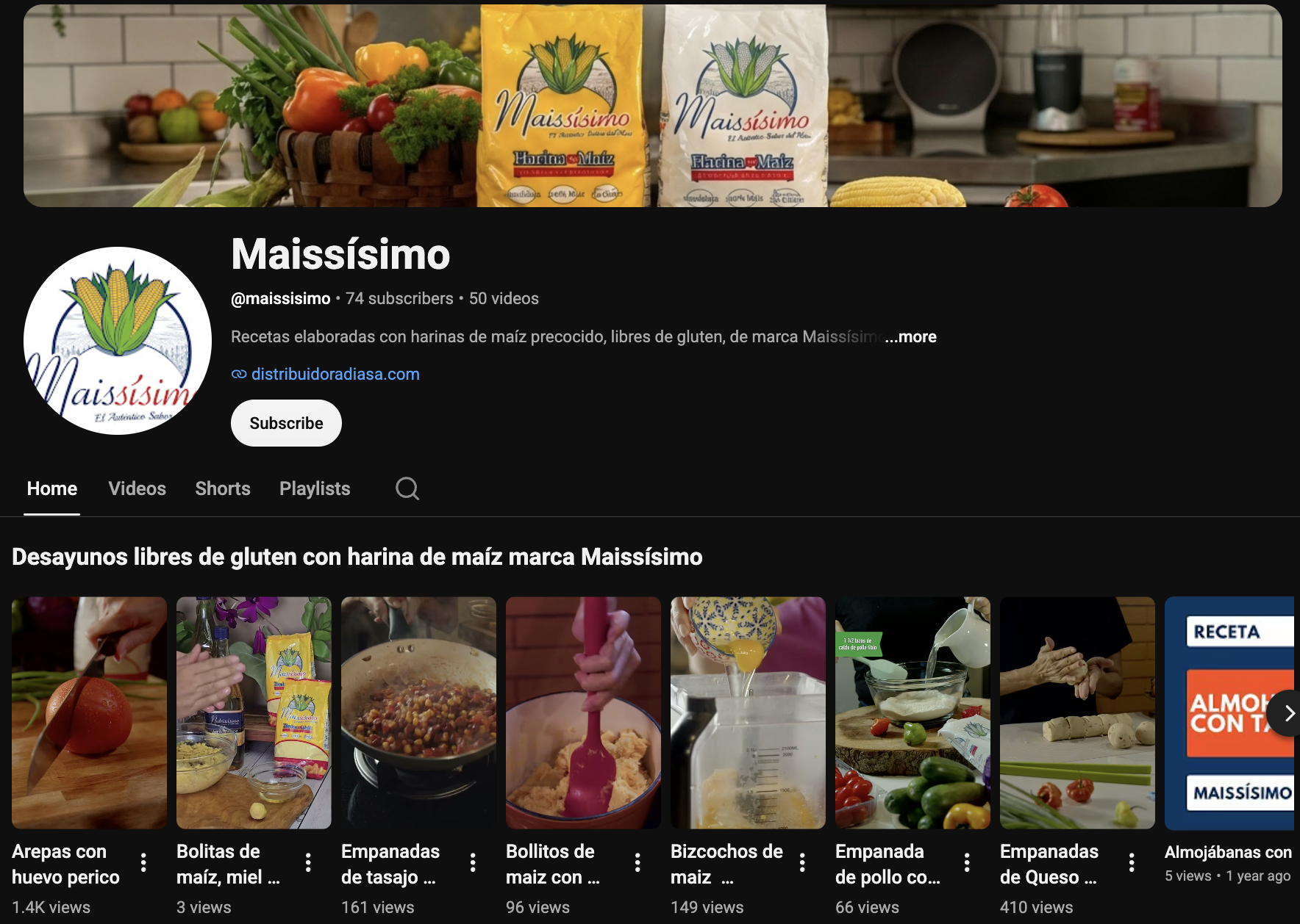 Corn flour brand YouTube channel with gluten-free recipe playlists